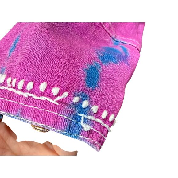 VTG Jest Jewels Tie Dye Embroidered Tunic Pink Blue Large Hippie Groovy Indie - Picture 9 of 13
